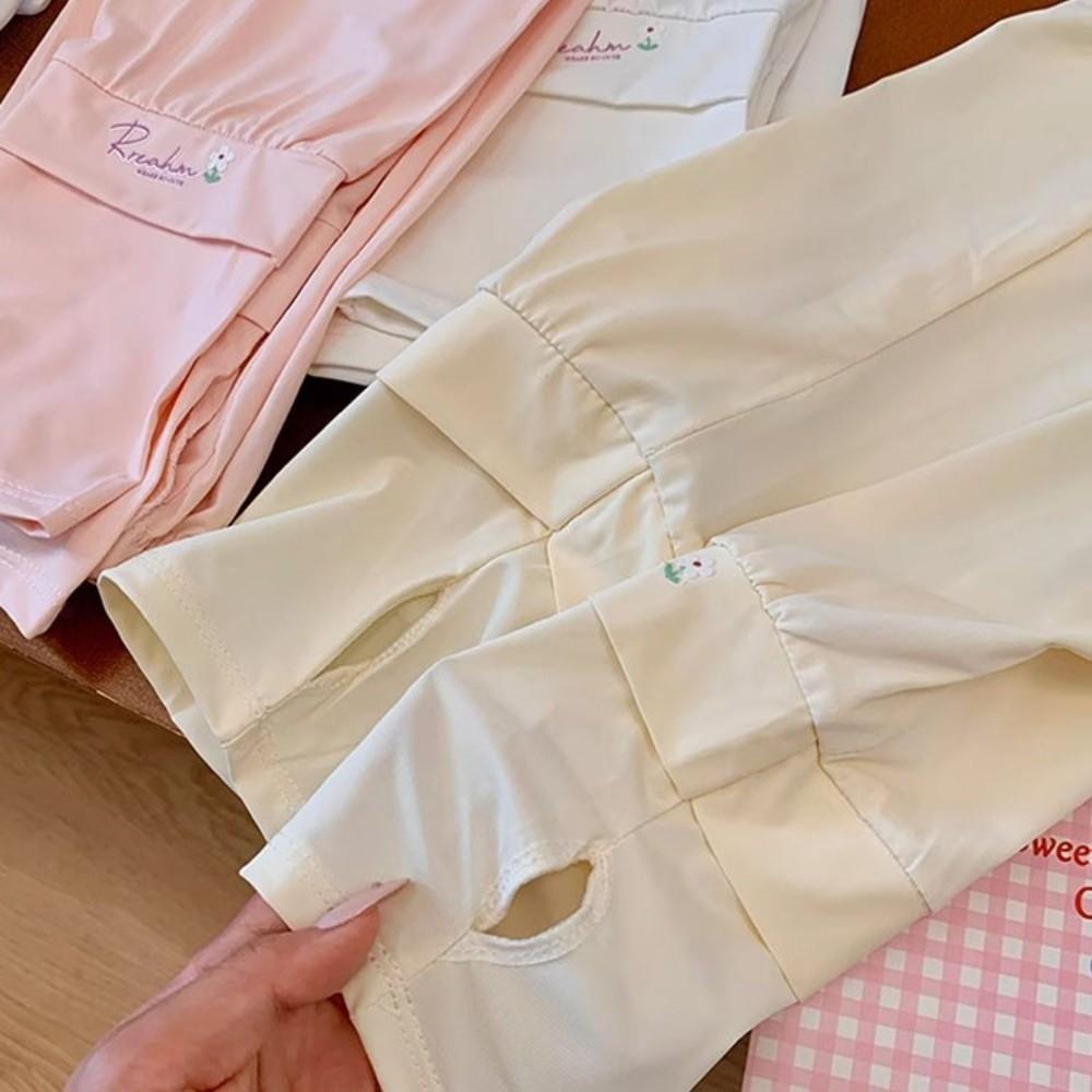 Loose Long Ice Silk Sleeves Flower Embroidered Cycling Gloves Sunscreen Arm Covers  Summer