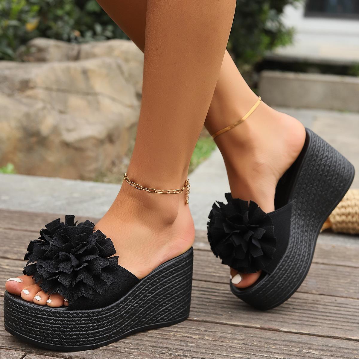 

Небольшие иностранные торговые цветы одно слово женщины носят большие размеры европейские и американские туфли-булочки на толстой подошве с наклонным каблуком классные тапочки лето 36 чёрный