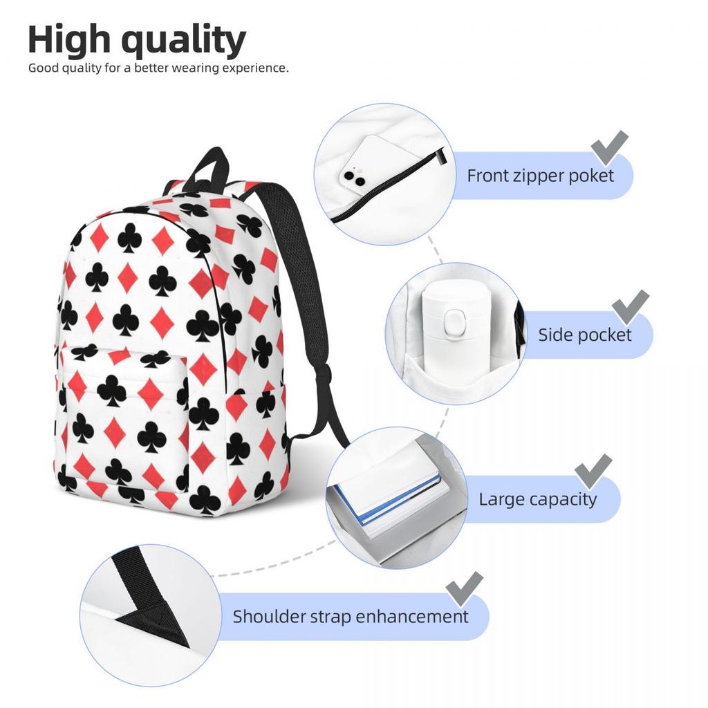 Poker Card Pattern Clubs And Diamonds Backpack Hot Sale Daypack Large Capacity BookBag School Bag Shoulder Bags for Men Women