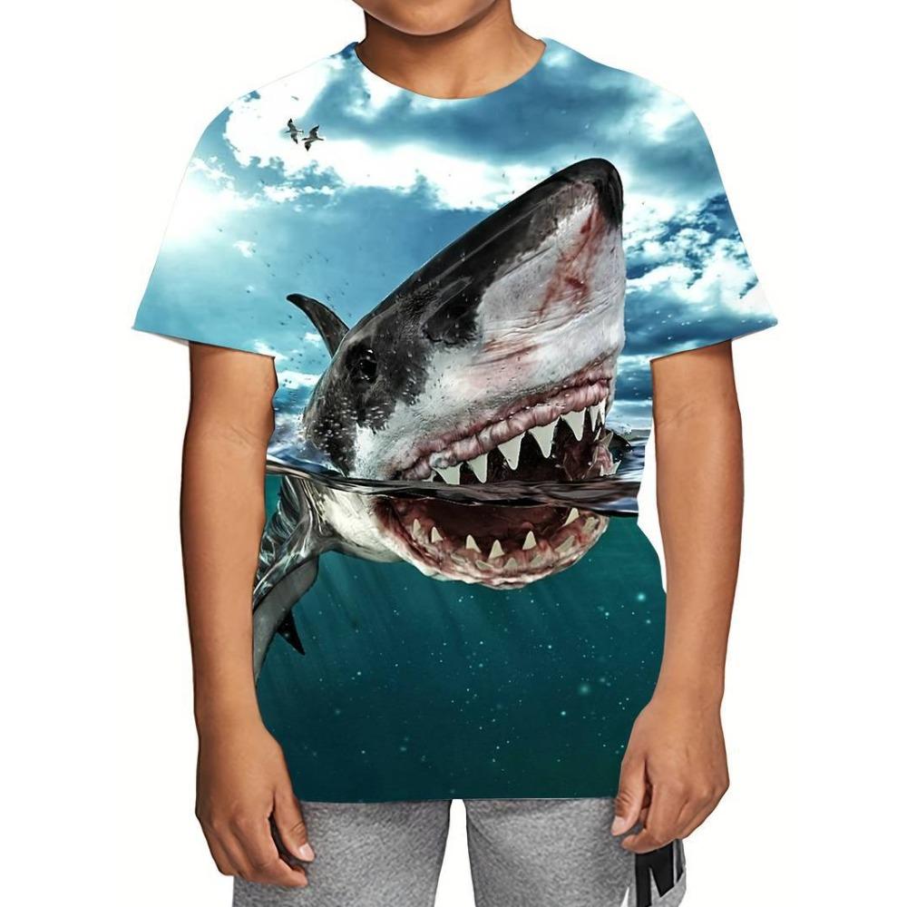 New Shark 3D Digital Print Children's T-Shirt: Short-sleeved, Round-neck, Breathable Summer Sports Top