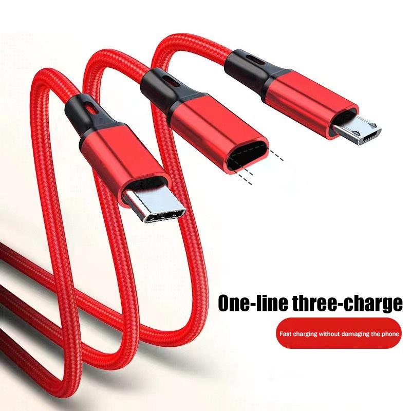 3 In 1 Usb Cable Micro Usb Type C Charger Cable Multi Usb Port Fast Charging Cord For Iphone 11 12 13 Pro Max Xiaomi Samsung