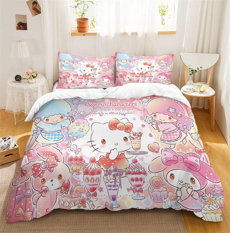 Hello Kitty Bedding Sets Cute Quilt Comforter Bed Cover Duvet Cover Pillow Case 2-3 Pieces Sets Kids Adult Bedroom Decoration