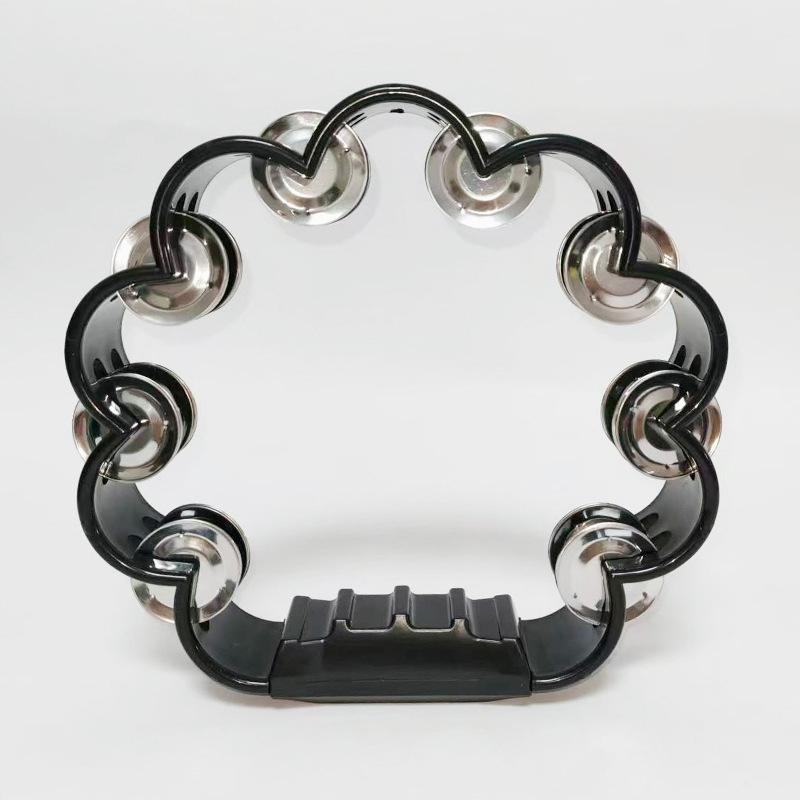 

1Pcs Handheld Ergonomic Grip Percussion Tambourine Hand Cranked Bell Pleasant Jingle Petal Shaped Tambourine For Adults School black