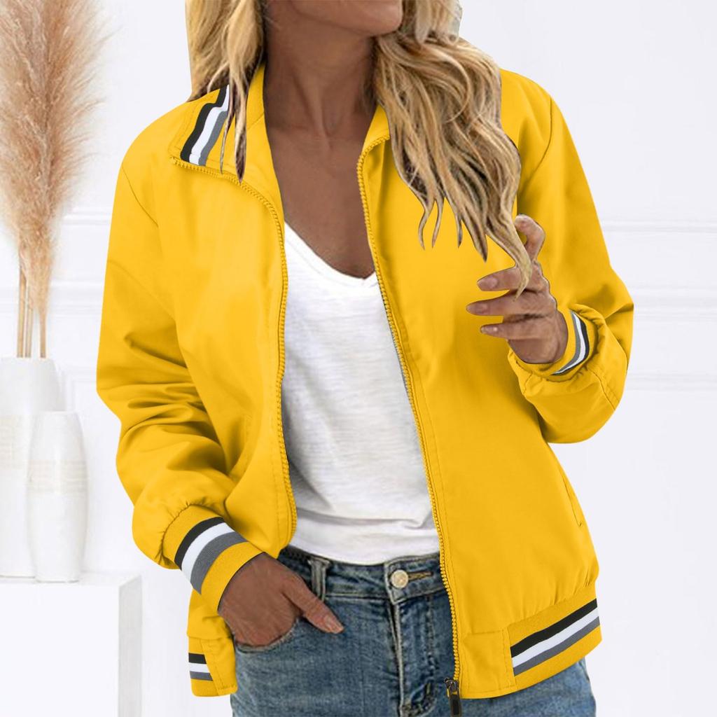 Women's Lightweight Color Baseball Jacket Casual Fall Outerwear with Pockets