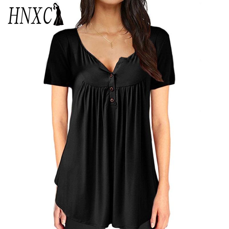 HNXC Women's Fashion Casual Solid Color Print Short Sleeve Blouses & Shirts