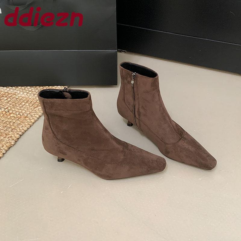 Fashion Fashion Modern Ladies Ankle Boots With Low Heel Shoes Footwear Flock Women Short Boots Zippers Shoes Female Pumps