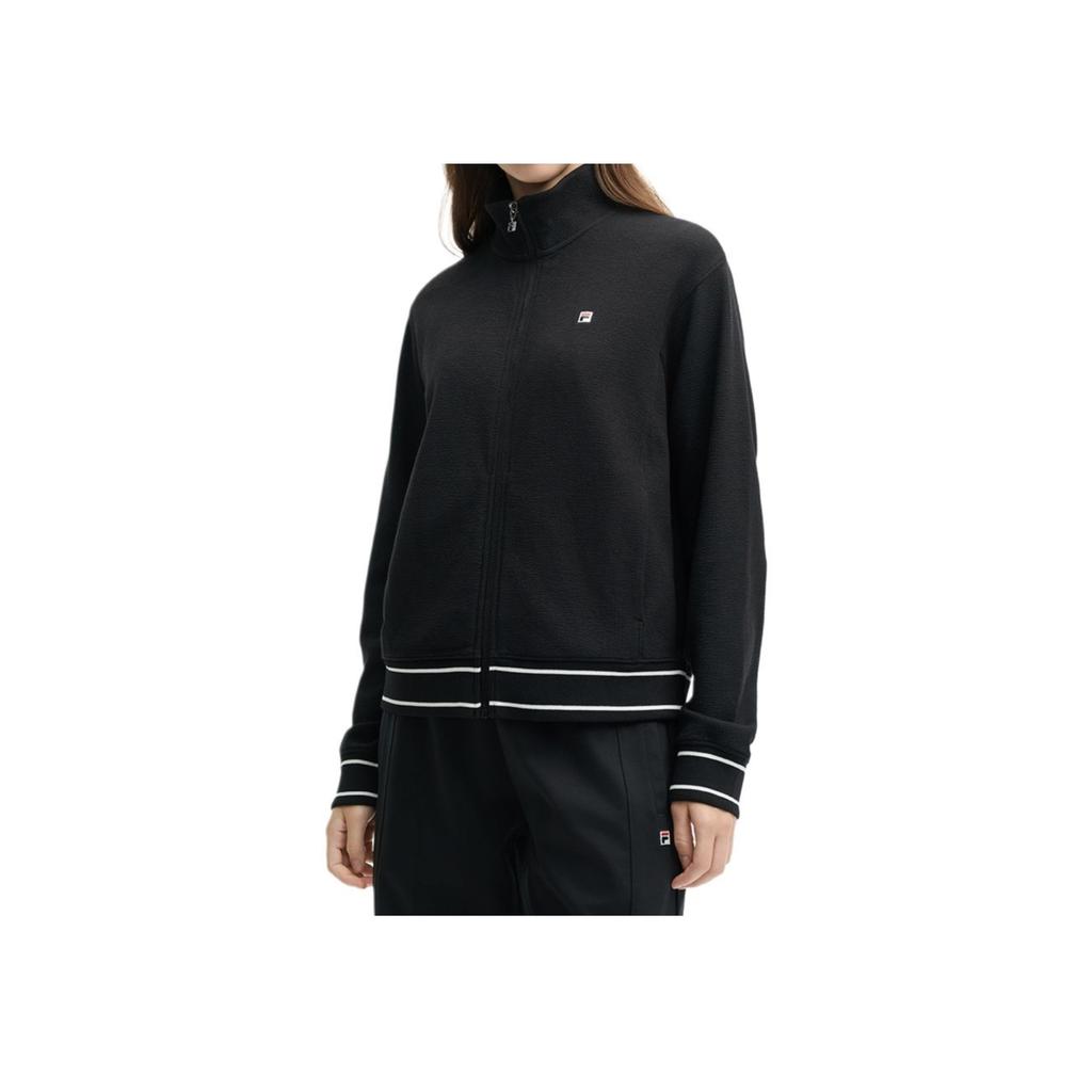 New FILA Knitted Fabric Long Sleeved Coat Women's Jet Black F11W528501FBK