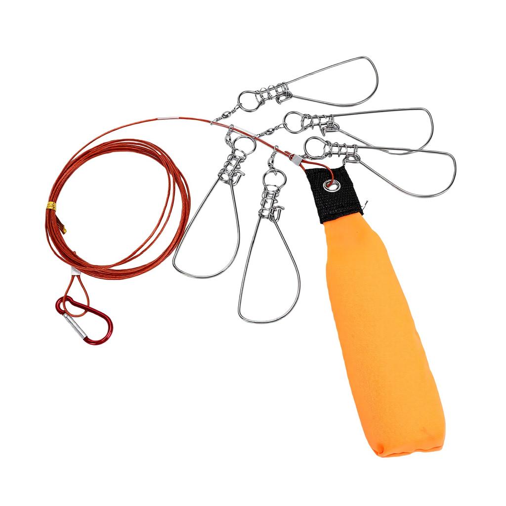 Fishing Stringer Clip 5 Snaps 11.5FT Live Fish Lock Big Fish Wire Rope Cable Fishing Holder with Float for Saltwater