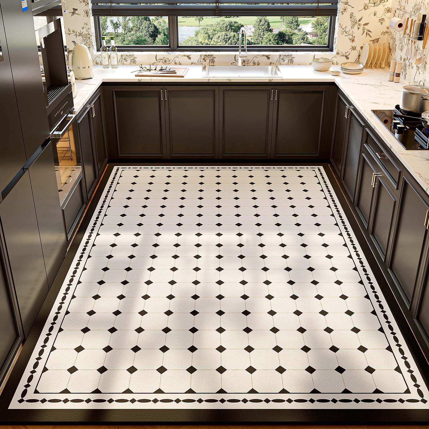 

Кухонный коврик Черно-белый ромбовидный узор Кожа ПВХ Нескользящий ковер Водонепроницаемый Маслостойкий Большая площадь Домашний декор Ковер 1pc 160x230cm