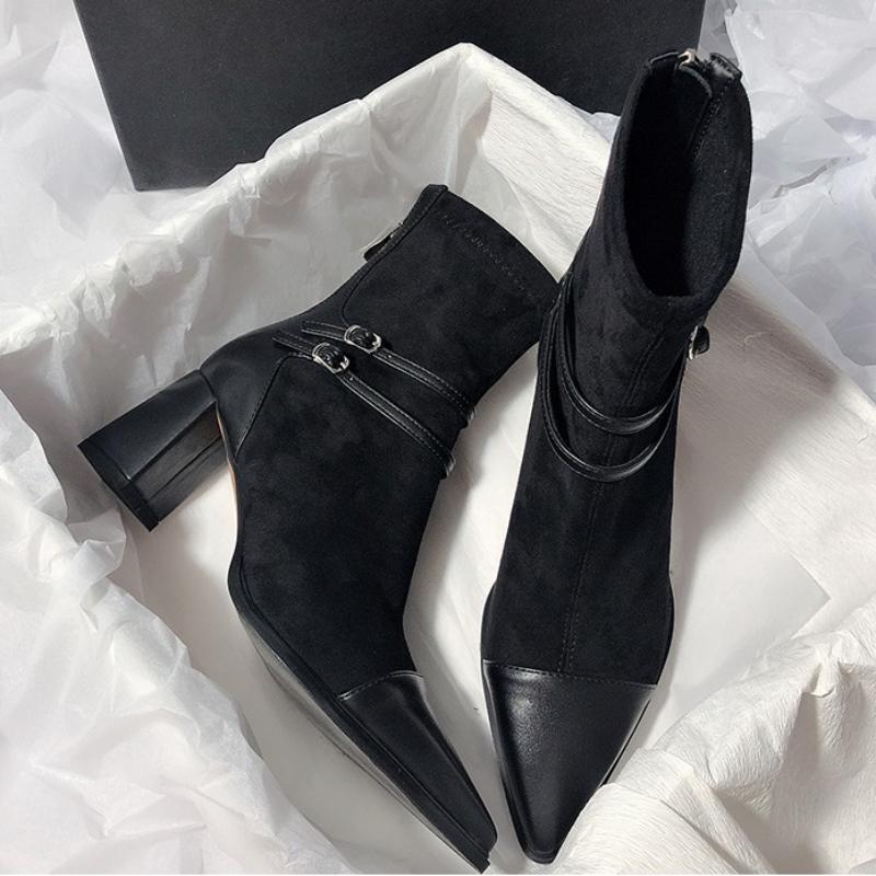 

Женские ботинки на высокой платформе, элегантные модные женские туфли на низком каблуке в стиле панк, готика, новая кожаная модная женская обувь, мотоциклетная обувь 35 чёрный