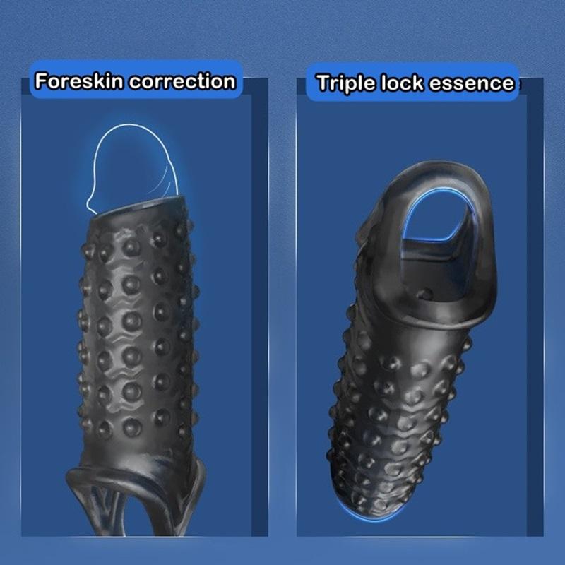 Long Time Spray Penis Erection Sex Toy Cock Sleeves Condom Reusable Silicone Penis Sleeve for Men