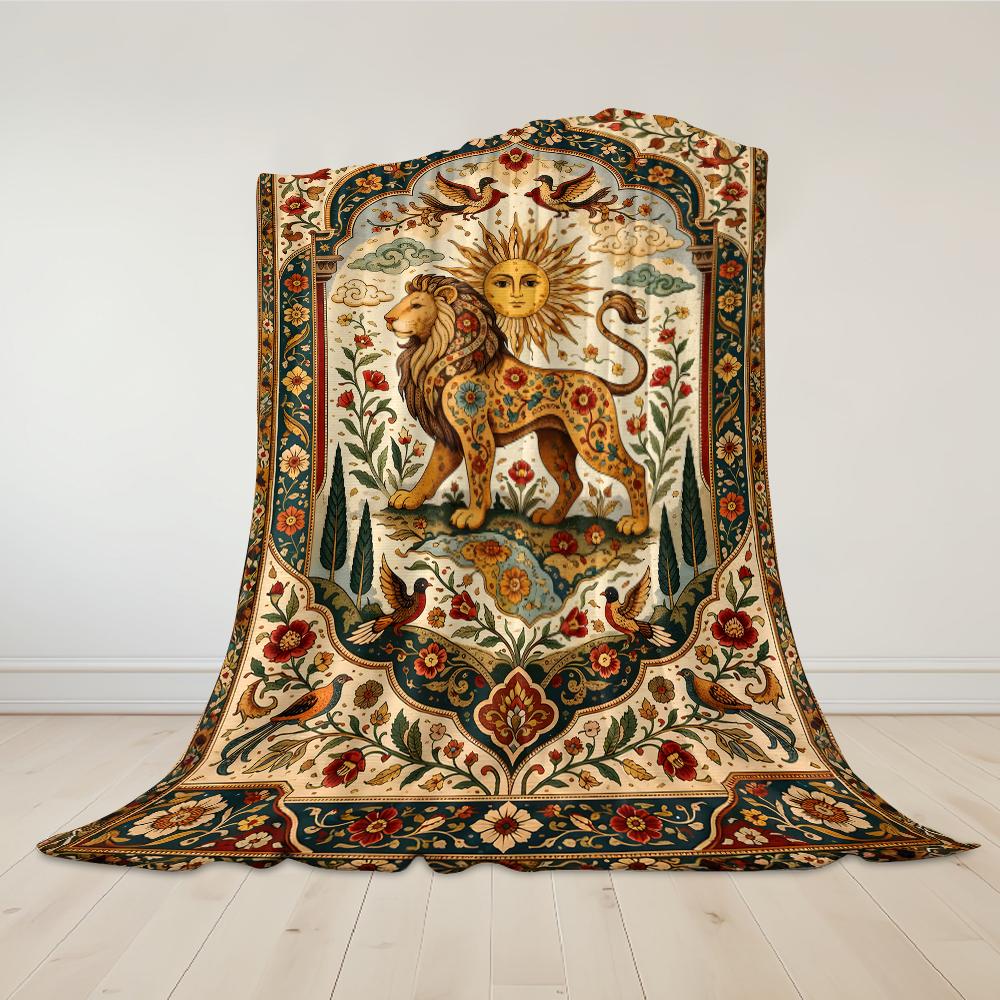 Vintage Lion Tapestry Flannel Blanket Warm Soft Halloween Christmas Couch Warm Cozy Decorative Decor Gift for All Season