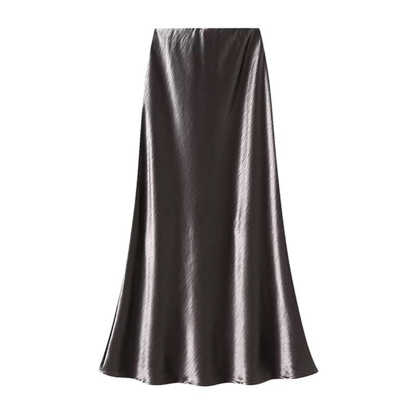 Women's French-Style Satin Midi Skirt - Light Luxury, High-Waist, Bodycon Mermaid Design for Spring and Autumn