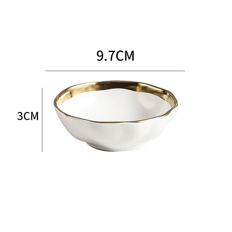 Irregular Gold-plated Edge Ceramic Steak Plate Salad Plate Dessert Plate Matte Thick Soup Bowl Restaurant Creative Tableware