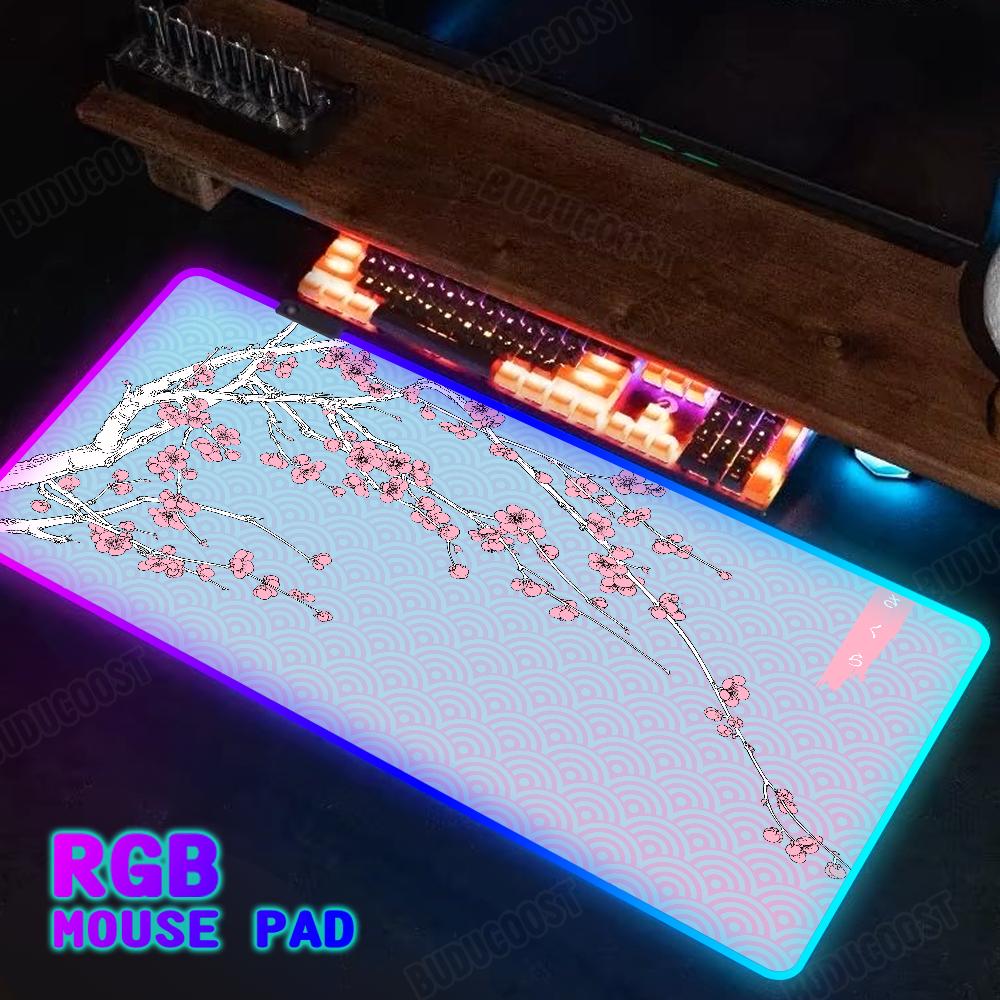 

RGB Sakura Mount Fuji Mousepad 900x400 LED Luminous portable lighting kawaii carpet xxl Gamer Computer NEW backlight table mat RGB300x600x3mm