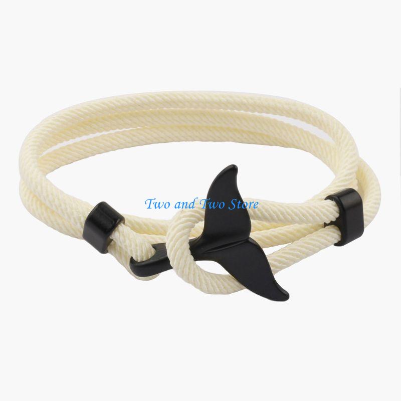 HX6F Bracelets Summer Handmade Whale Tail Viking Rope String Jewelry for Women Men