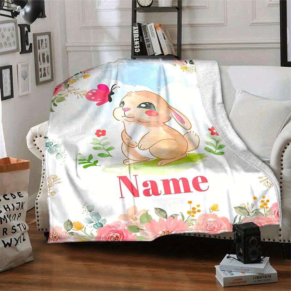 Bunny With Butterfly Home Customize Your Name Blankets Comfortable Soft Lightweight Allseason Multipurpose Blanket For Picnics Sofas Offices Beds