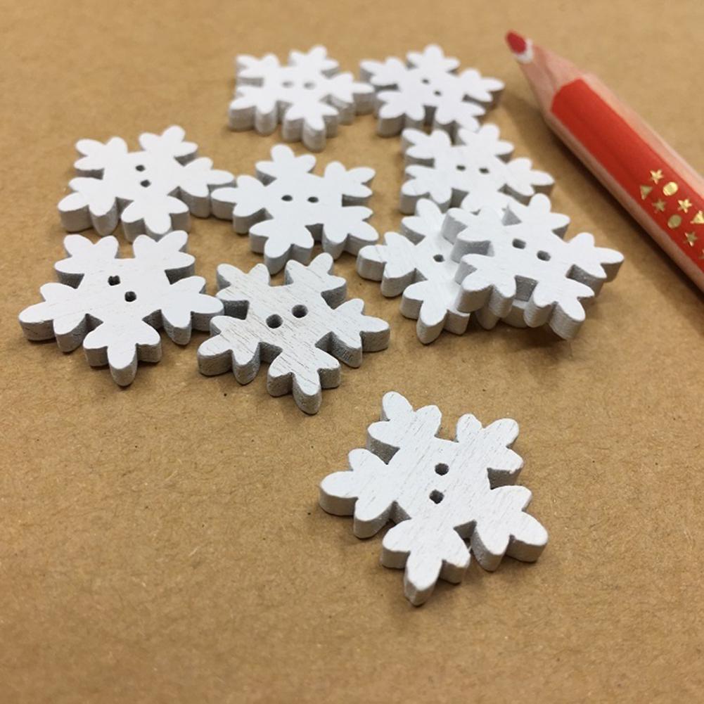Fashion Ornaments Festival 100Pcs 1.7cm Tree Ornament Christmas Hanging DIY Snowflake Wood Craft Xmas Decor