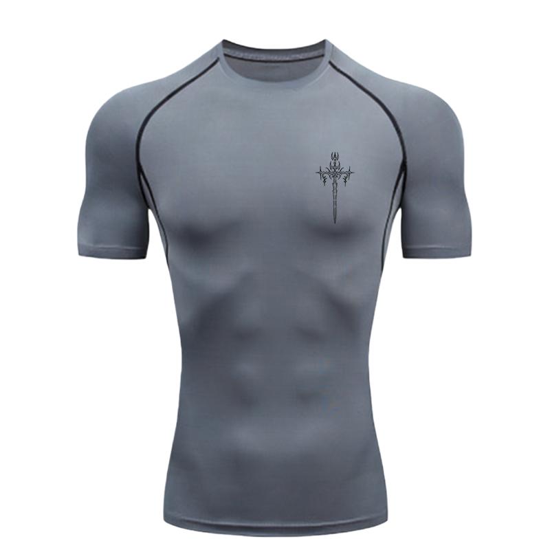 Cross Pattern  Men's Sports T-shirt Training Fitness Compression Quick Dry Short Sleeve T-Shirt for Men