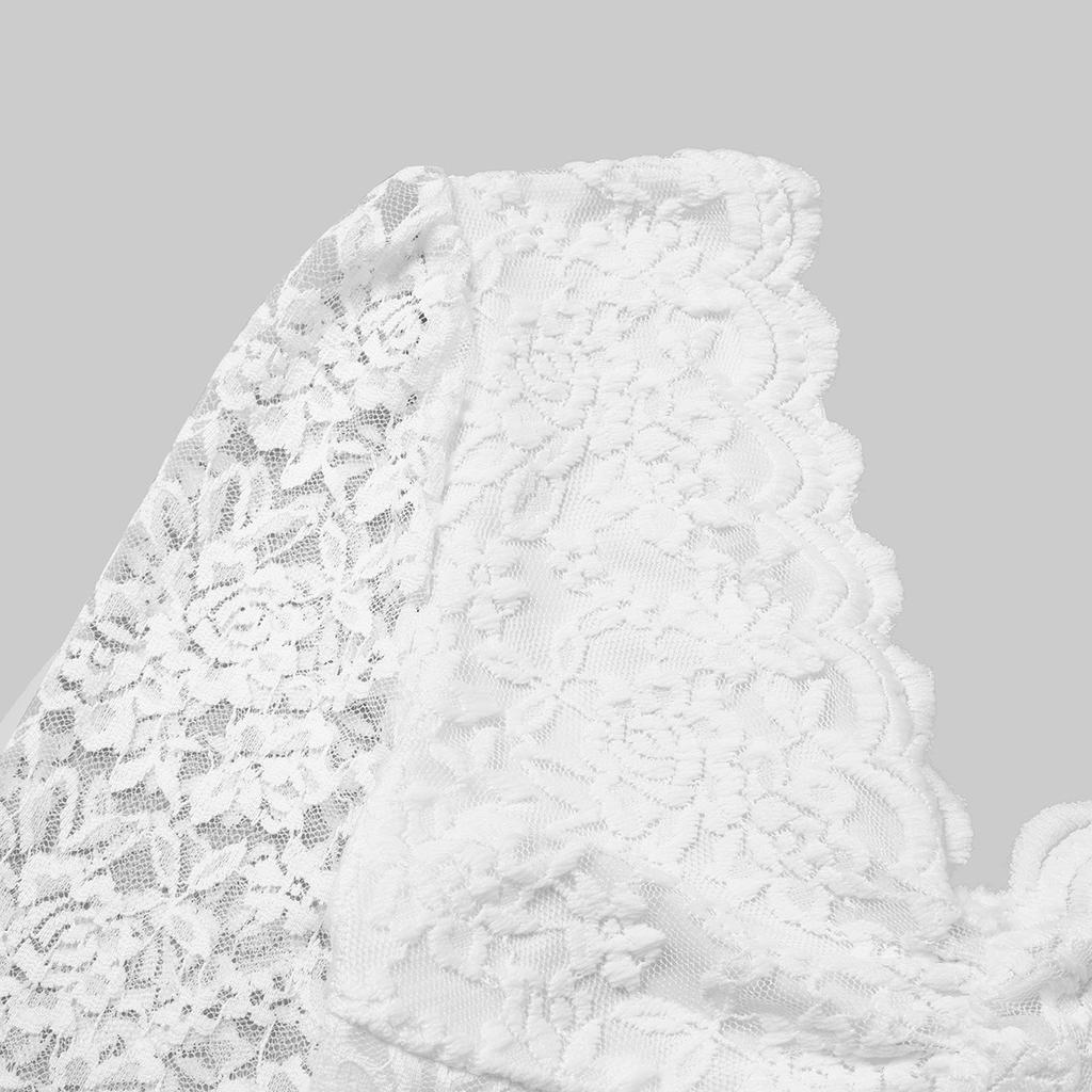 Kvinnor Body Blomma Broderi Spets Elastisk Djup V-hals Genomskinlig långärmad Enfärgad Slim Fit Mjuk Andas Spring Playsuit