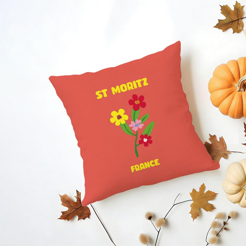 Bright Cheerful Anime Summer Travel Series Cushion Cover Washable Linen Pillowcase Soft for Daily Sofa Bed Home Room Decor