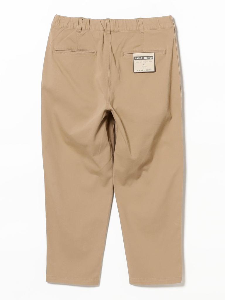 B:MING LIFE STORE by BEAMS Men's Basic Tapered Chino Pants, 3/4 Length, Beige, Size M