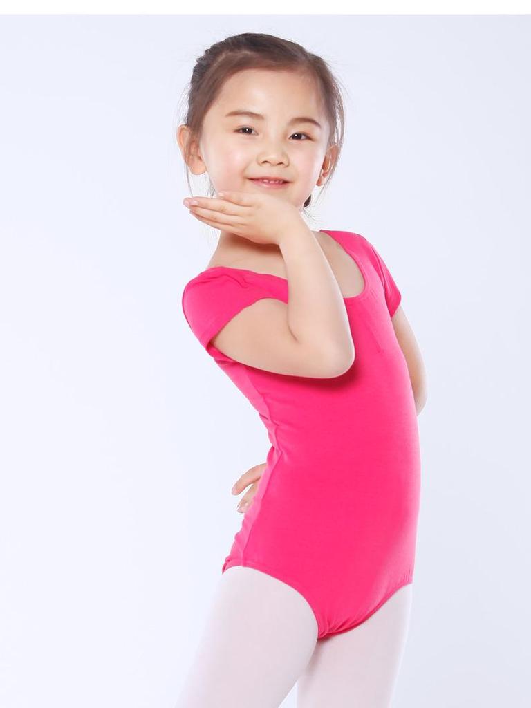 Red Children's Ballet Bodysuit - Short-Sleeve Cotton Leotard for Girls, Practice and Dancewear Style 5007