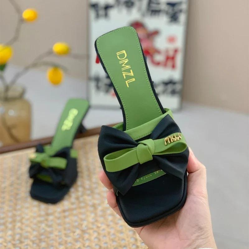 Fashion 2024 Bow Women Sandals Green High Medium Heel FNews Fashion Chic Party Weddings Gold Sexy Designer Wedding Elegant Shoes