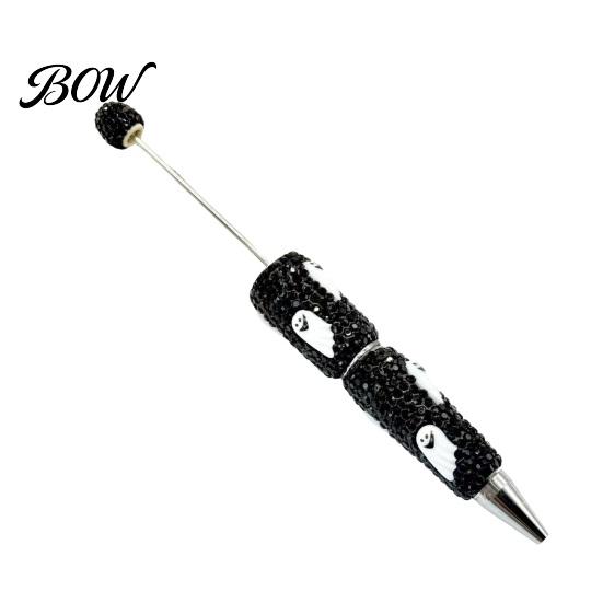 Halloween Beadable Pen Rhinestone Pen, Glitter Plastic Beaded Pumpkin Ghost Skull Writing Gel Ink for DIY Craft Making, School Office Supplies Set