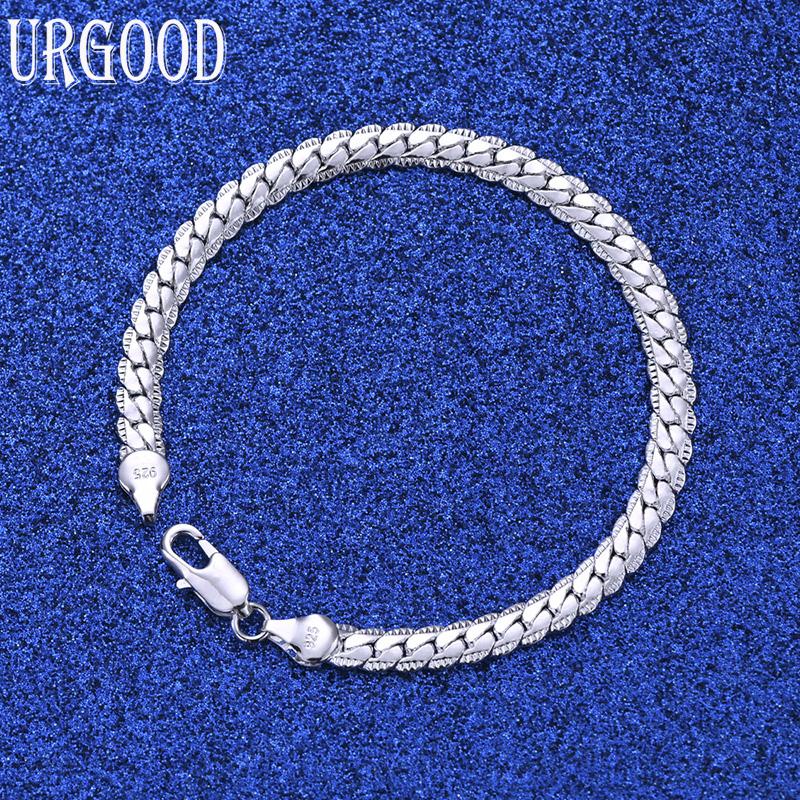 Srebro Próby 925 Biżuteria Modowa 18-20cm 6mm Bransoletka z Łańcuszkiem Bocznym