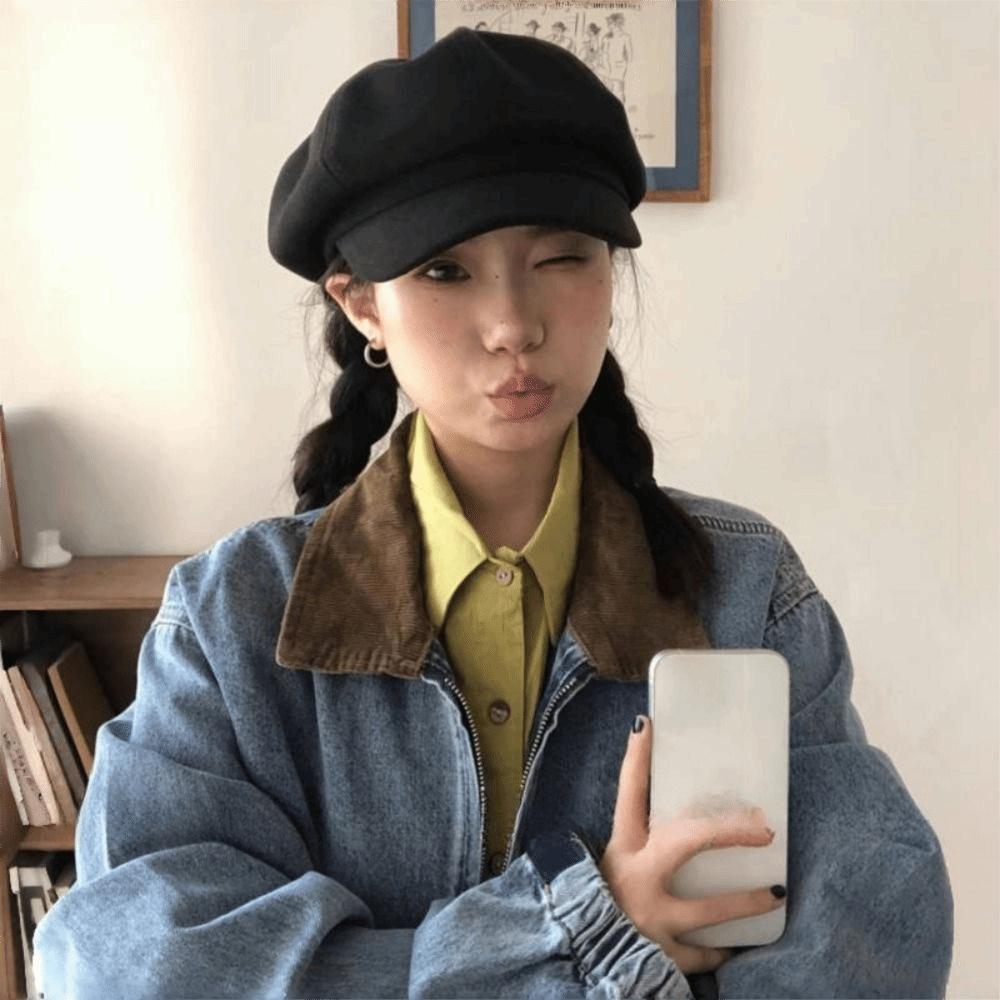 Solid Color Vintage Newsboy Cap Duck Tongue Painter Cap Casual Retro Berets Hat  Female