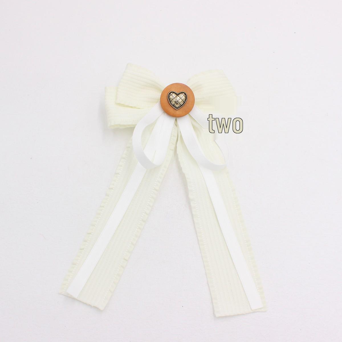 Women s Korean Style Wooden Button Bowtie with Flowing Ribbon Collar Accessory (TS321) слоновая кость