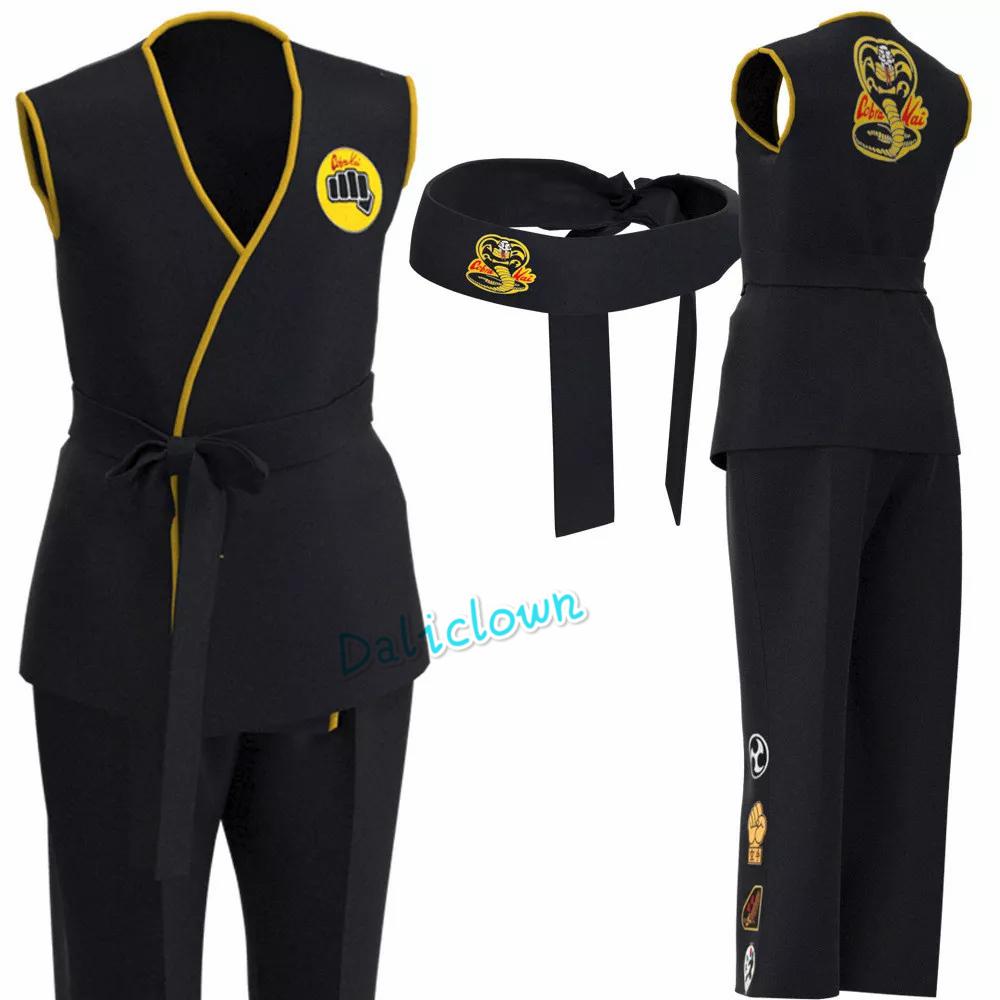 The Karate Kid Daniel LaRusso Johnny Lawrence Uniforme Nera da Karate Fascia Cosplay Cobra Kai Costume Per Bambini Bambino Adulto