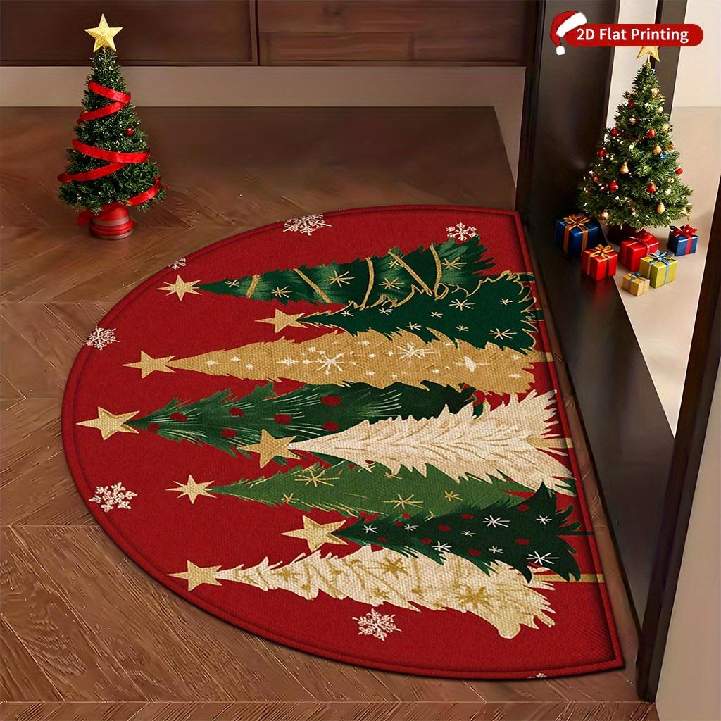 1Pcs Colorful Xmas Tree Semi Circle Welcome Doormat Non-Slip for Outdoor Patio Porch Kitchen Bathroom Entryway Floor Mat