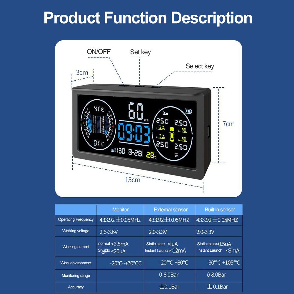 New Solar Car Head Up Display Digital Odometer Security Alarm HUD Intelligent Inclinometer Vehicles Compass Thermometer