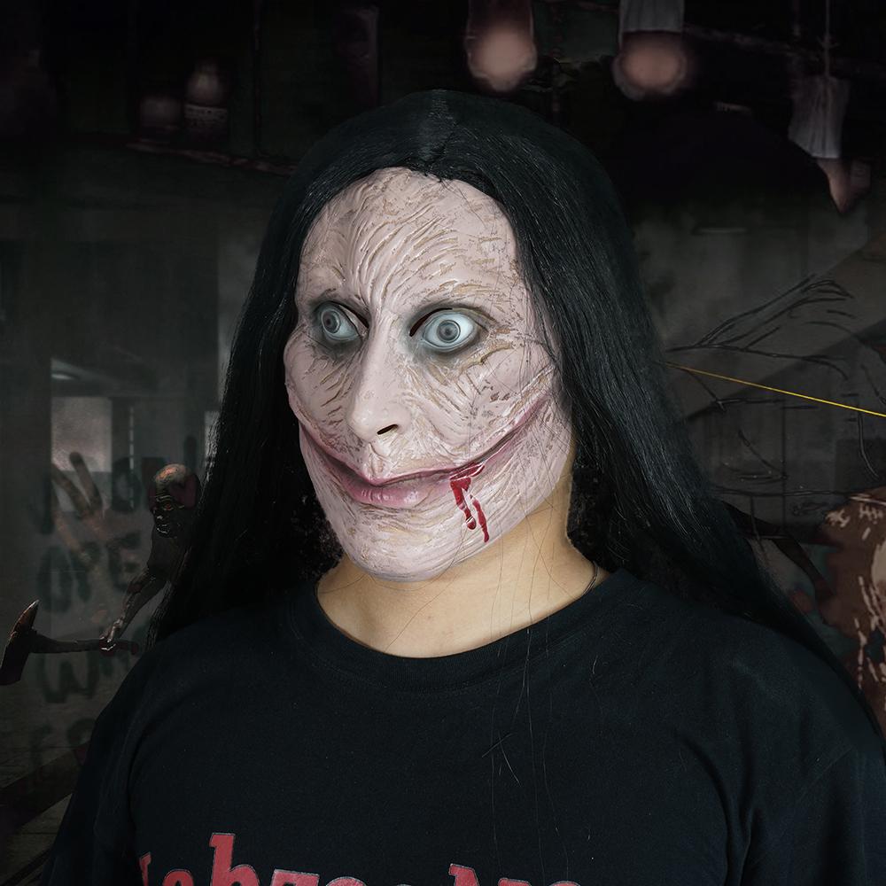 Gruselige Kopfbedeckung für Frauen, langes Haar, gruselige Kopfbedeckung für Frauen, Halloween-Party, Cosplay-Kostüm, gruseligere Kopfbedeckung, Kopf, Horror-Requisite