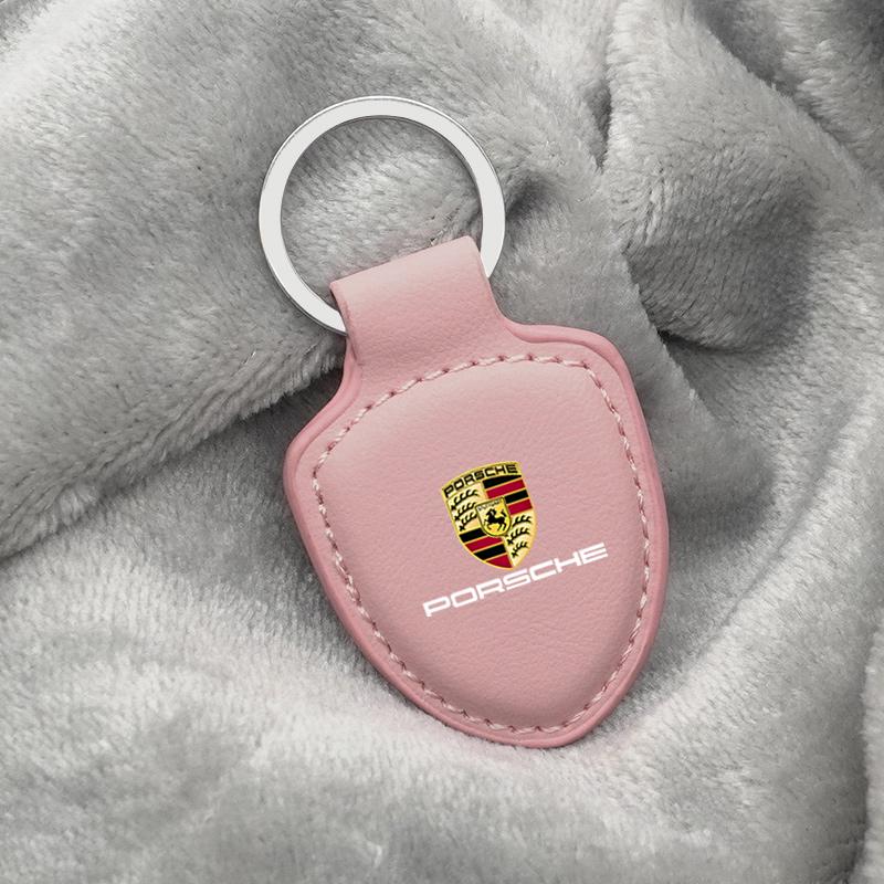 Leather Shield Car Keychain Keyring Men Women Gifts Pendant Buckle For Porsche 911 Pajun Cayenne Cayman Panamera Macan Taycan pdhv50