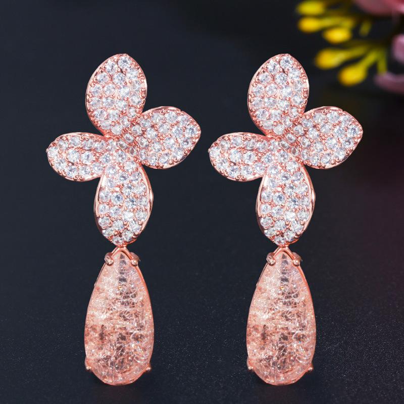 

E0319 Серьги с микро-инкрустацией цирконами в форме листа, серьги из камня «Игла Ледяной Цветок»