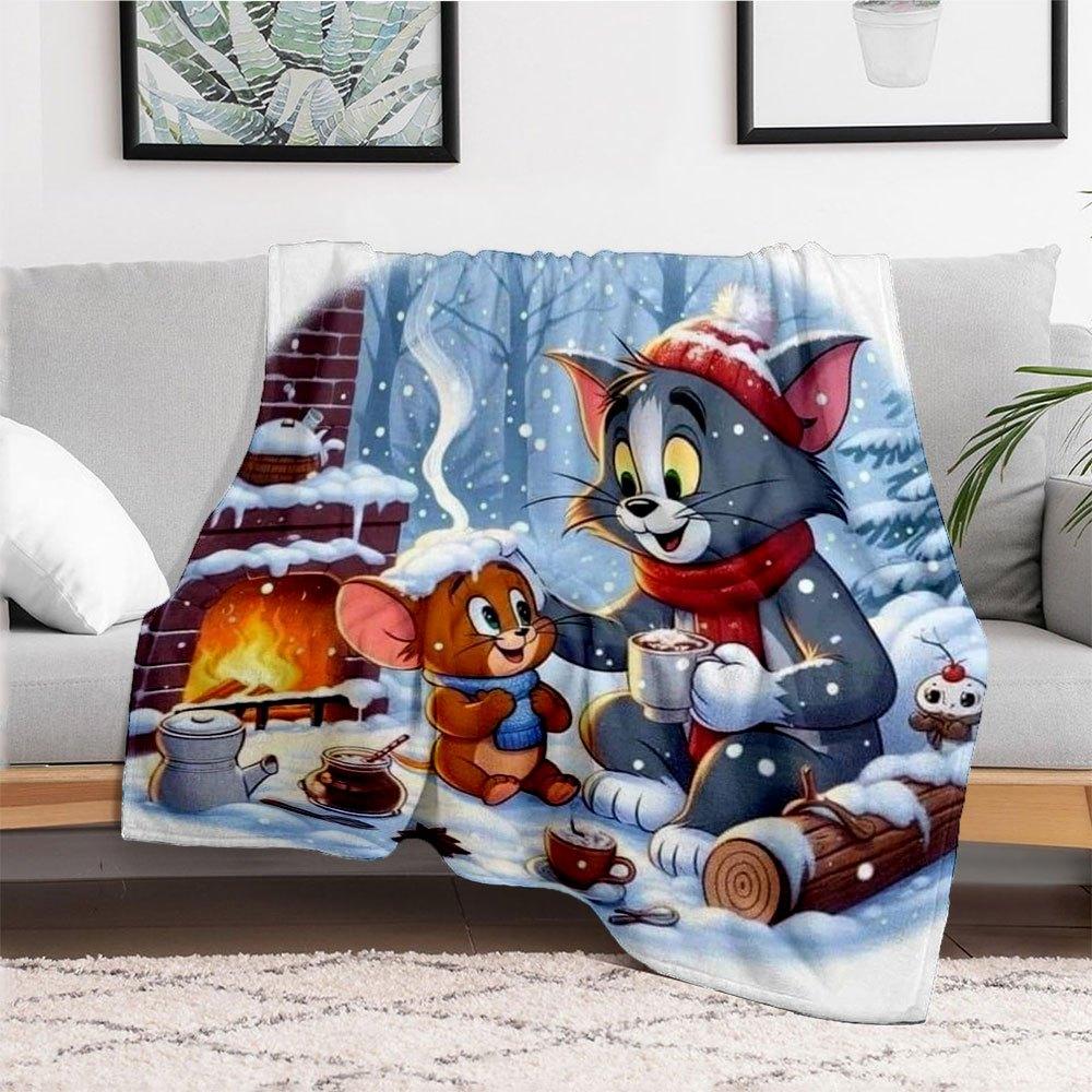 Tom & Jerry Winter Christmas Mug Cup Print PosterBlanket Flannel Throw Blanket for Sofa, Bed, Travel, Camping, Office