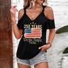 Women’s Casual Cold Shoulder Short Sleeve Top with 250 Years We The Print and Tie Strap Round Neck for Summer Fashion Wear