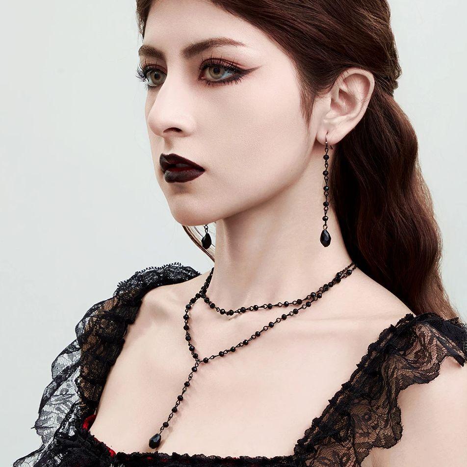 Ingemark Goth Černý Imitace Křišťálu Řetízek Náhrdelník Visací Náušnice pro Ženy Vintage Kříž Ježíš Měsíc Přívěsek Choker Šperky Set