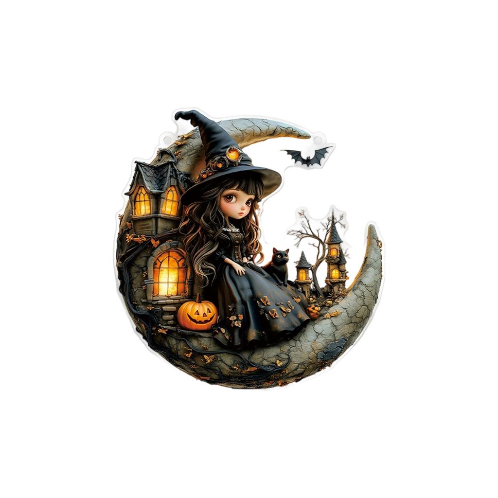 Acrylic Witch Hanging Ornament Halloween Witch Hat Hanging Decoration For Front Door Window Mantles Indoor and Outdoor
