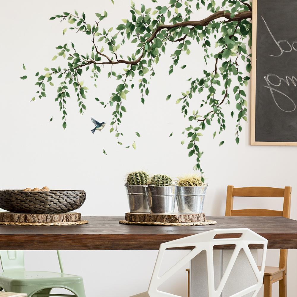 2pcs/set Tree Branches Leaves Birds Wall Stickers Removable Self Adhesive Stickers Bedroom Living Room Decoration Accessories