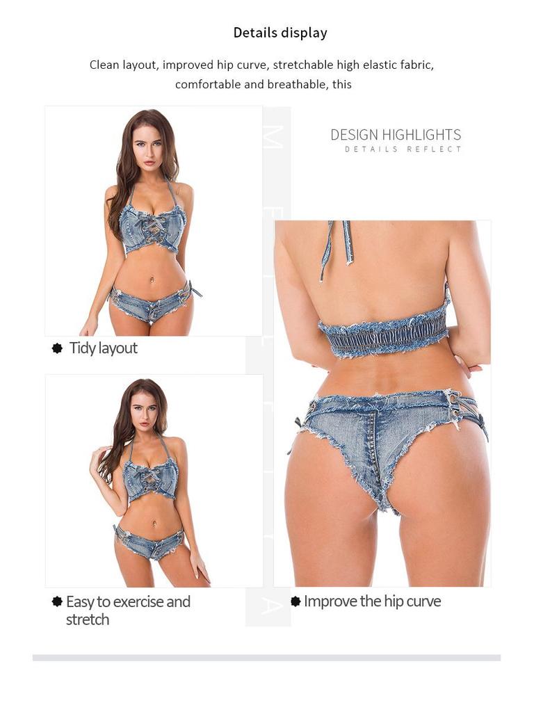 650# European & American Bar Sexy DS Lead Dancer Denim Bikini Costume for Pole Dance Performance