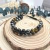 Double-layer Tiger-eye Obsidian Bracelet for Men, Knitted with Adjustable Black Magnets and Yoga Beads