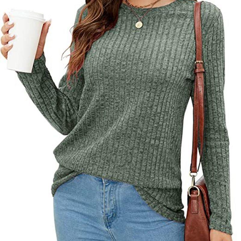 

2025 Sweater Casual Long Sleeved round Neck Pullover Green L