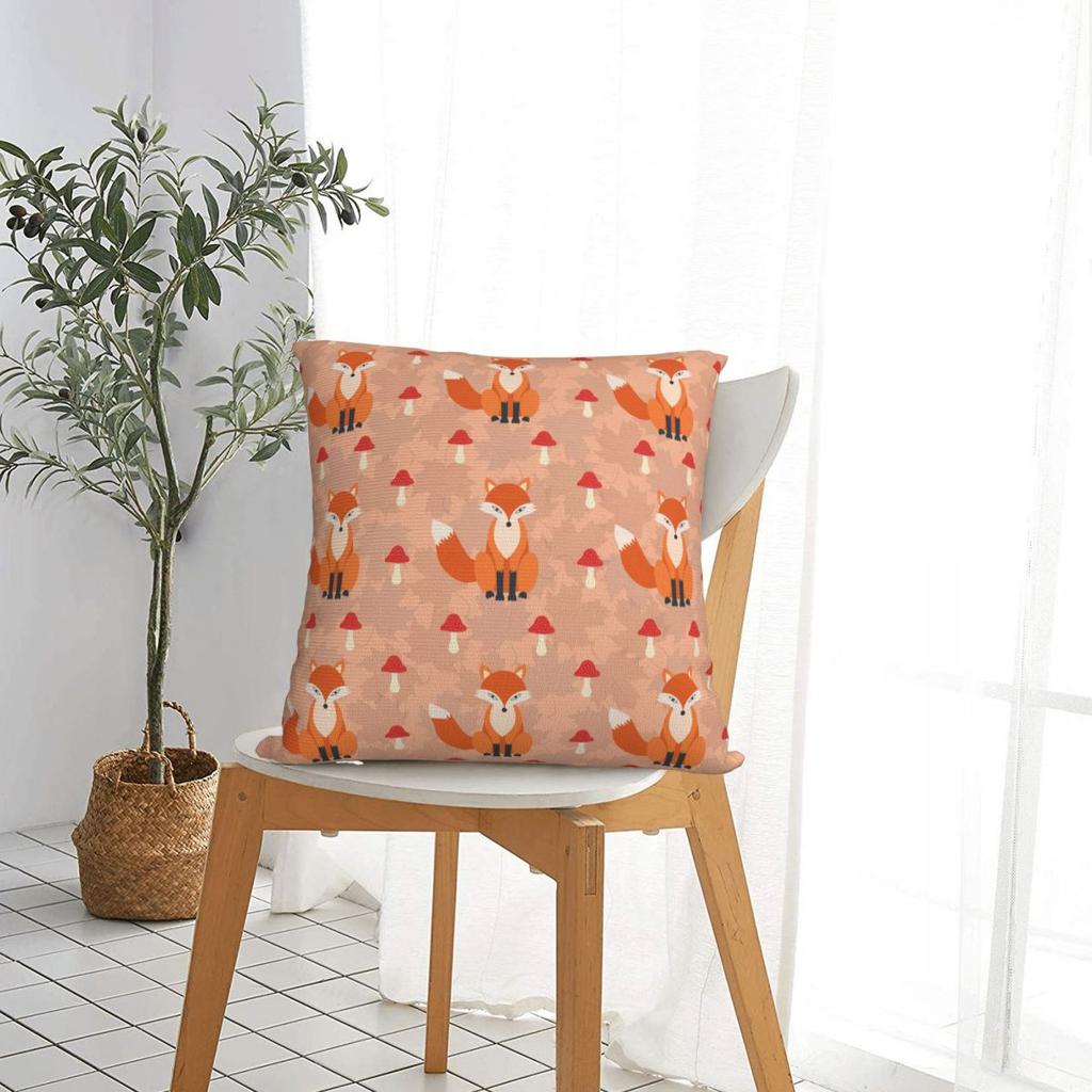 Fox Mushroom Pattern Square Pillow Cases Animal Cushion Covers Fashion Decor Pillowcase for Home 18x18