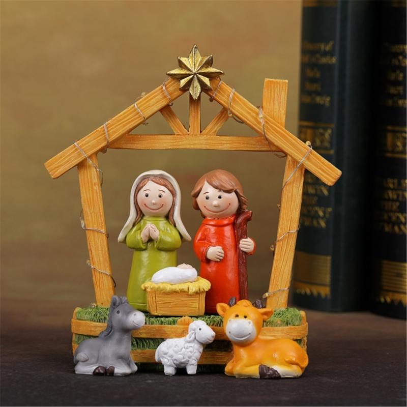 LED Lighted Traditional Christmas Nativity Scene Ornament Set Resins Figurines for Home Table and Fireplaces Decoration