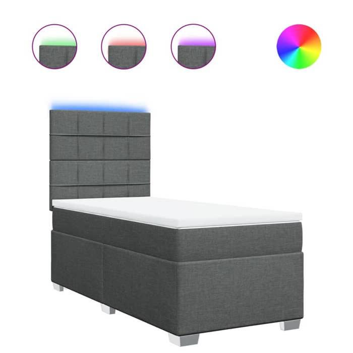 VidaXL Sommier à lattes de lit et matelas Gris foncé 90x190 cm Tissu, lit, lit à plate-forme, lit à panneaux, meuble de 3292644