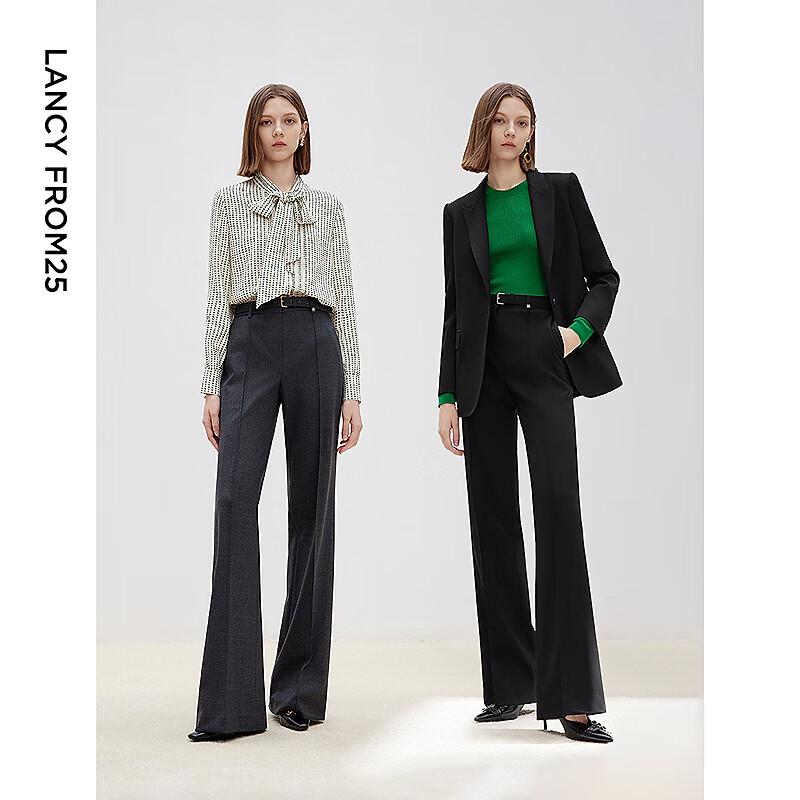 LANGZI Women's 100% Wool Straight Leg Suit Trousers